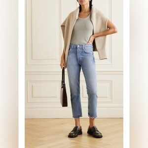 Agolde Women’s Riley High Rise Straight Jeans Cropped Button Fly Size 25